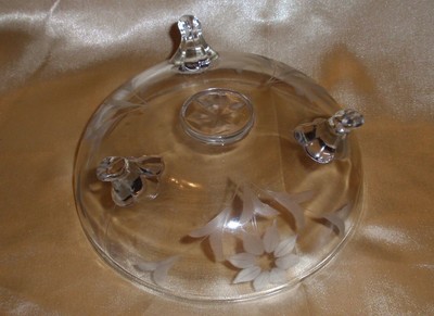 Clear Etched Flowers 3 Footed Compote
