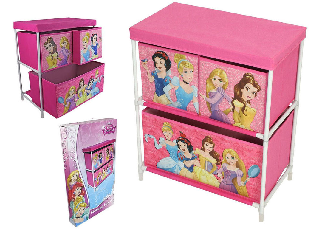 3 Drawer Disney Princess Girls Canvas Storage Unit Organiser Pink