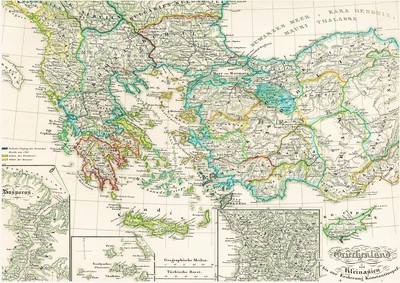 Landkarte GRIECHENLAND 🇬🇷🏛️Kreta Prinzen Inseln Albanien Zypern Bosporus 1846