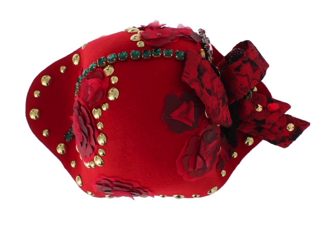 DOLCE & GABBANA RED CRYSTAL GOLD ROSES BROOCH HAT
