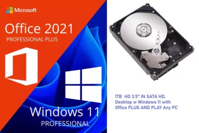 1TB 3.5'' Internal SATA DESKTOP Hard Drive WWINDOWS 11 PRO-AND OFFICE INCLUDED