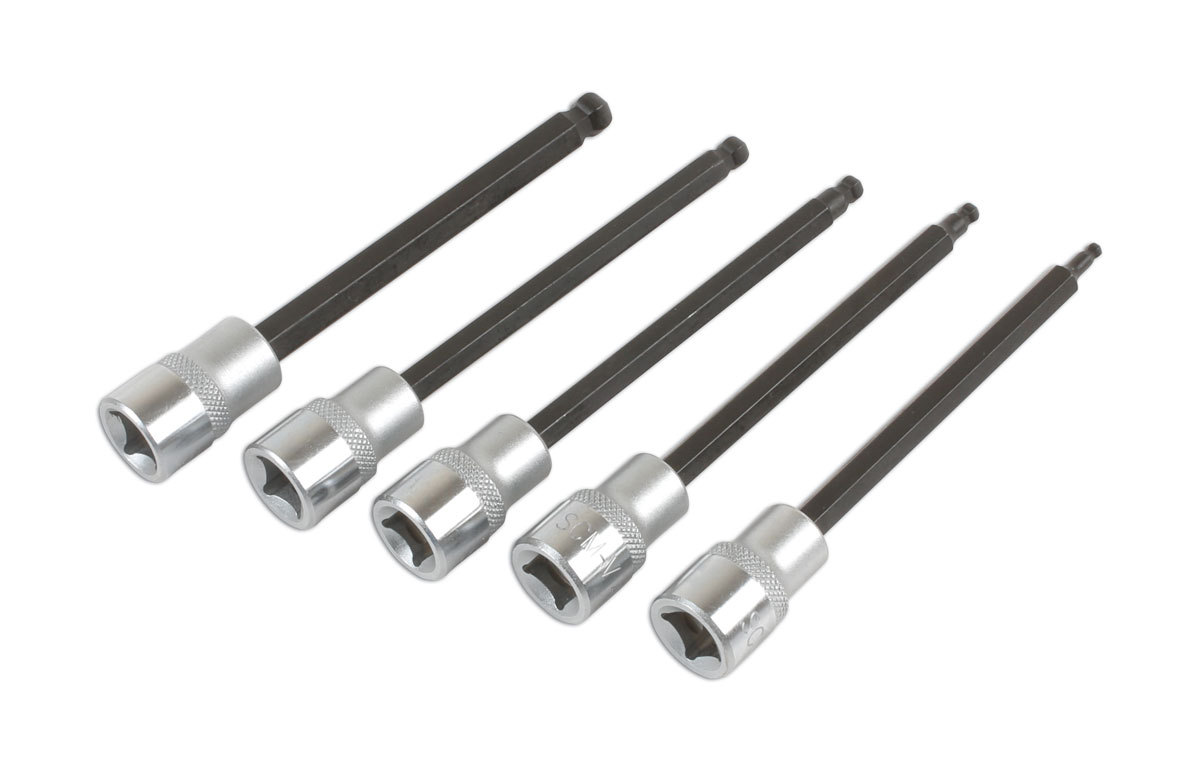Laser 6765 3/8 Drive 120mm Long Hex Bit Socket Set 3mm 4mm 5mm 6mm 8mm