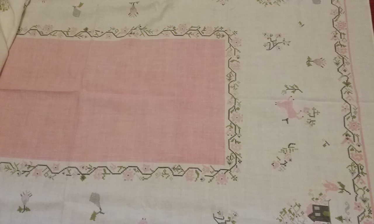 Vintage Printed Tablecloth Horses Deer Country Scene Linen Cotton 67