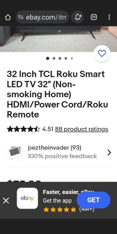 32 Inch TCL Roku Smart LED TV 32" (Non-smoking Home) HDMI/Po