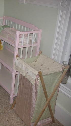 Vintage Boutique KidsLine Olivia Baby Clothing Hamper Soft Pink Sage Green Ivory