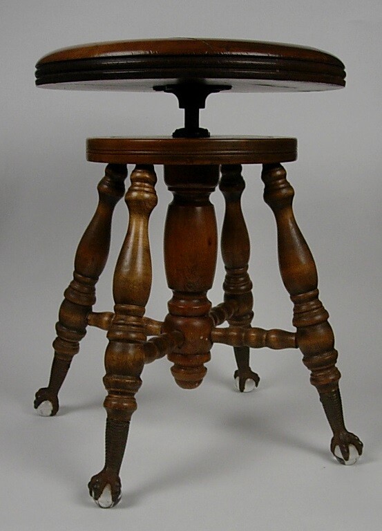 Antique Charles Chas Parker Co. Victorian Piano Stool with Claw Glass Ball Feet