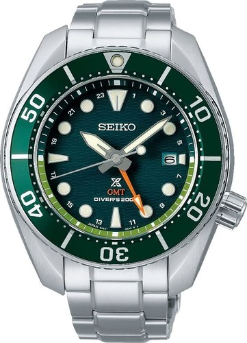 Pre-owned Seiko Prospex Sbpk001 Scuba Diver 200m Green Dial Gmt Sapphire Solar Watch Men