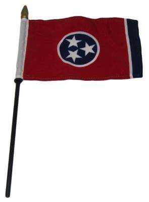 State of Tennessee 4''x6'' Flag Desk Set Table Wooden Stick Staff (sewn edges)