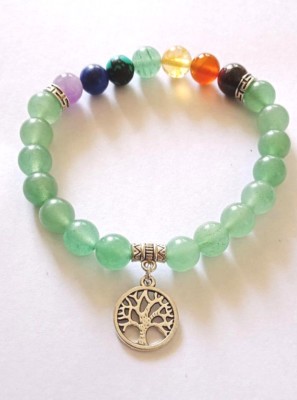 7 Chakra Green Aventurine Bracelet With Tree Of Life Metal On It 8mm Reiki Beads