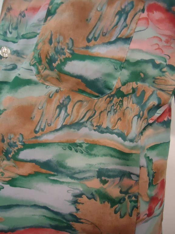 Vtg 70s Brush Strokes Watercolor Short Sleeve Disco Big Collar Shirt M 15 AS IS