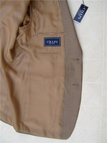 Chaps Mens Wool Silk Sport Coat Blazer Houndstooth Khaki Brown Black 42R $225