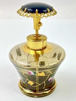 Vintage DeVilbiss Perfume Bottle  Amber Glass With Hand Painted Flowers Empty