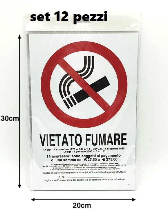 Set 12 Pezzi Cartello Segnaletico Vietato Fumare 30x20Cm Targa Adesiva dfh