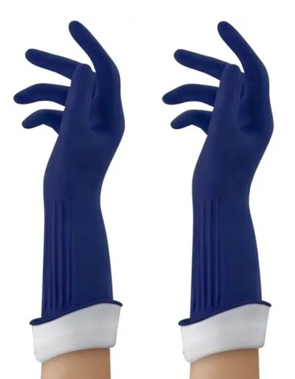 3- PLAYTEX Premium Living Cleaning Gloves 3 Pairs Small Navy Drip-Catch Cuff
