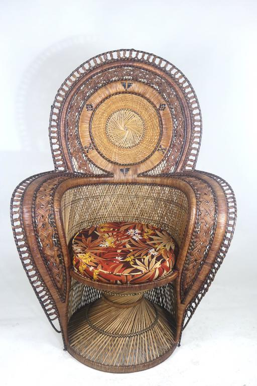 Exotic Wicker Throne Peacock Chairs Very Rare, Medallion Back