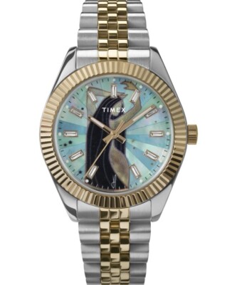 Timex x Jacquie Aiche 36mm Stainless Steel Bracelet Watch NIB Blue/green
