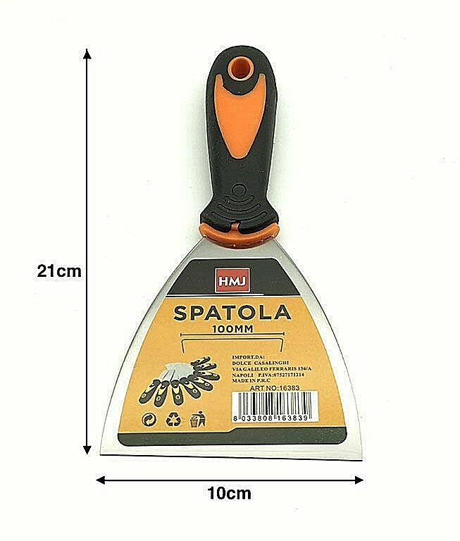 Spatola Stecca per Stucco Pittore Muratura 100mm con manico in Gomma Acciaio Hmj