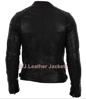 Pre-owned Classyak Men's Biker Real Natural Milled Cow Leather Jacket In Black