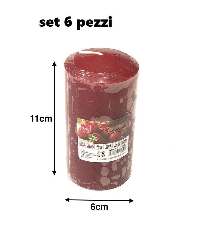Set 6 Pezzi Candele Cera Colore Rosso 6x11cm hmj