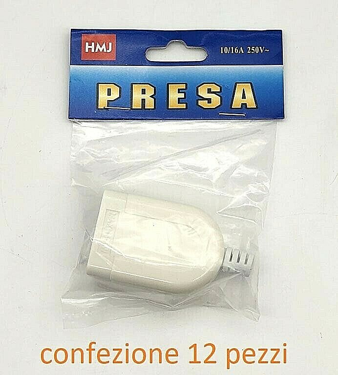 Set 12 Prese Elettriche Femmine Volante Bipasso Bivalente 10/16A 250V bianca hmj