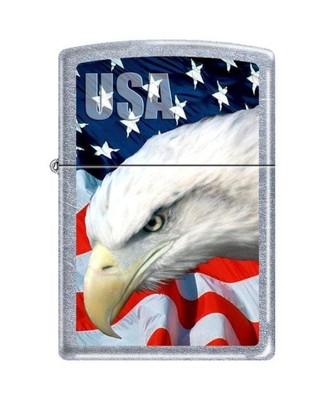 Zippo 3021, USA Flag & Eagle, уличная зажигалка с хромированной отделкой