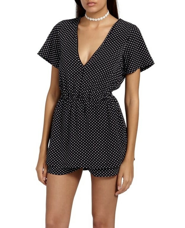 Missguided 155900 Women's Polka Dot Romper Short sleeves Black Size 0 US