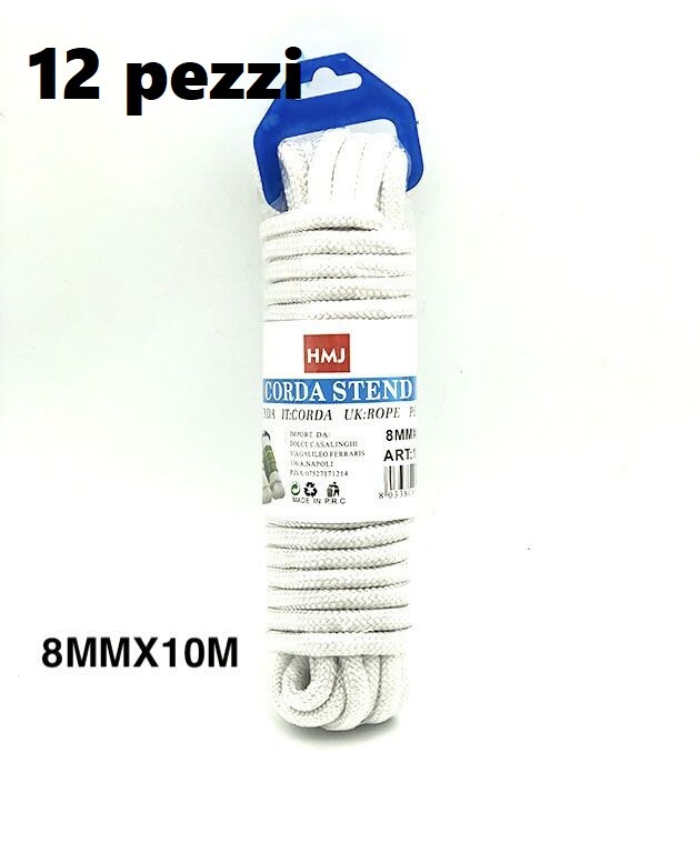 Set 12 Pz Corda Fune Nylon Bianca Intrecciata Lunghezza 10m Diam 8mm hmj