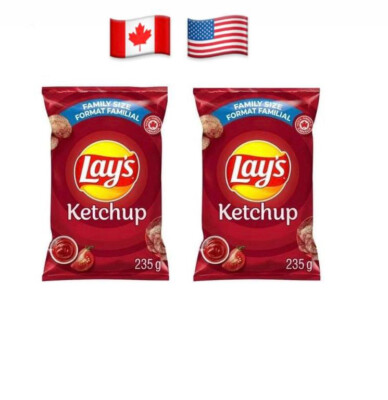 2 Bags Lays Ketchup Chips Family Size 235g From Canada / Ship to USA GLUTEN FREE