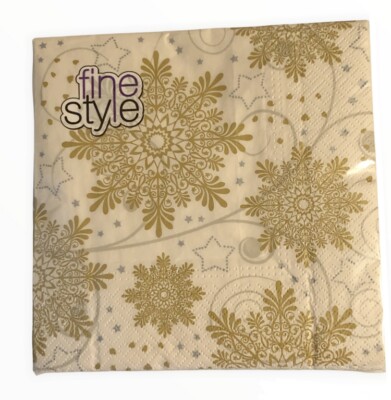 Paper Napkins Snowflakes Snowflake Lunch 40 Ct Disposable 3-Ply Ivory Gold