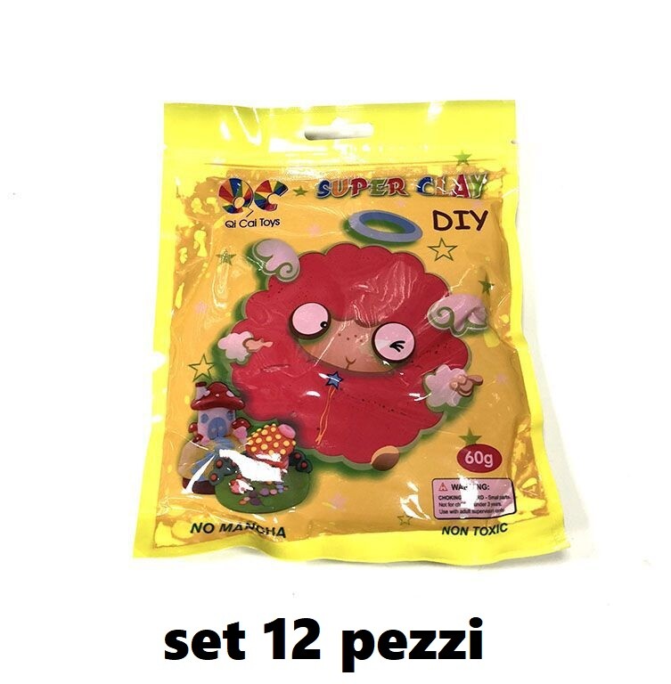 Set 12 Confezioni Plastilina Super Clay da 60gr Bambini Gioco Colore Rosso hmj