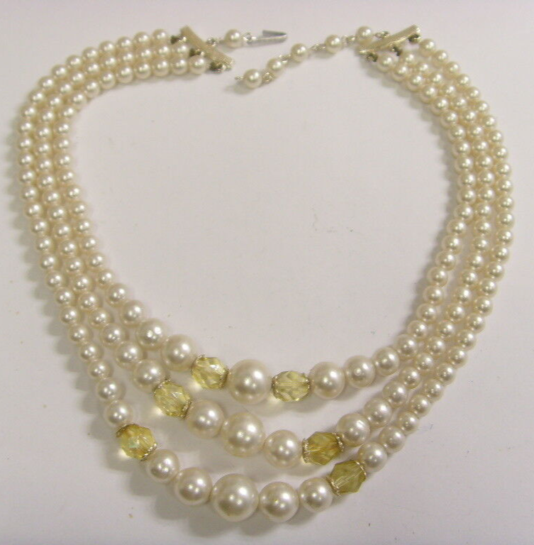 1940S-50S VINTAGE HONG KONG FAUX PEARLS TRIPLET STRANDS