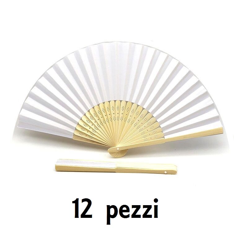 Set 12 Pezzi Ventaglio In Legno E Carta Bianco Feste Matrimonio Caldo Estate hmj