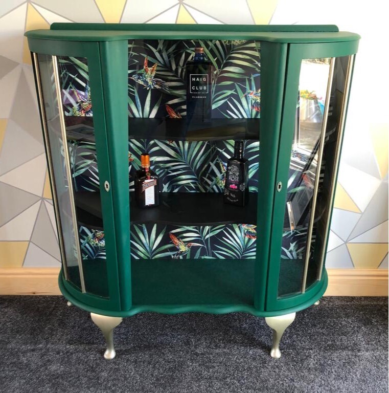 Fully refurbished green & gold drinks unit / vintage furniture
