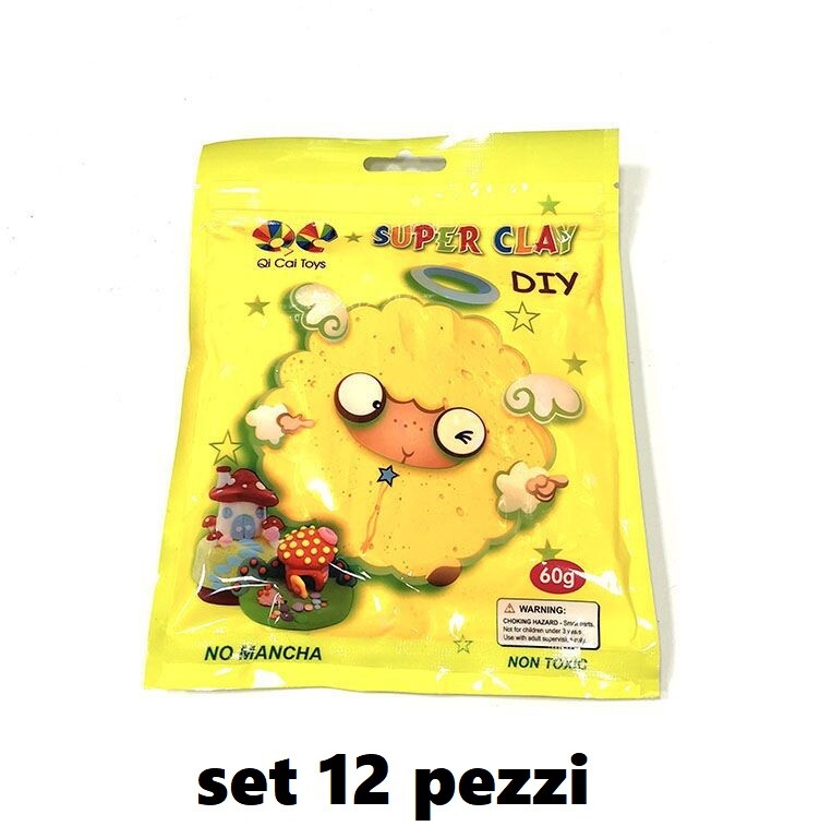 Set 12 Confezioni Plastilina Super Clay da 60gr Bambini Gioco Colore Giallo hmj