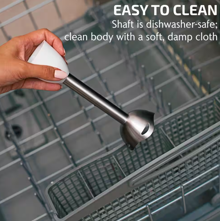 Electric Immersion Hand Blender Stainless Steel Blades 300W Ovente HS560W, White