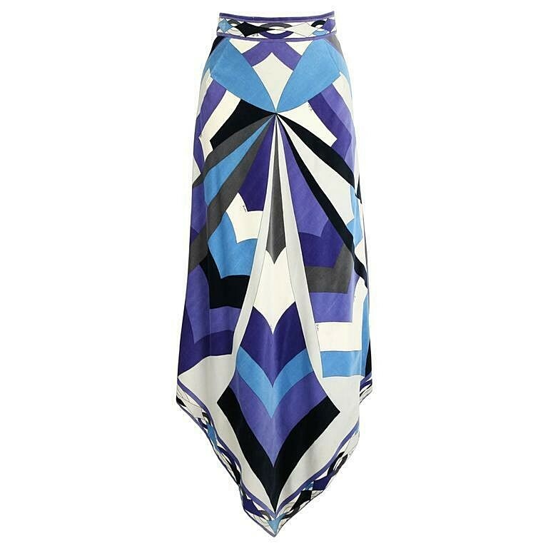 EMILIO PUCCI c.1960's Blue Purple Signature Print Velvet