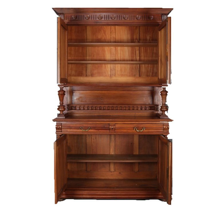 Antique English Carved Oak Grape and Leaf Court Cupboard, circa 1890