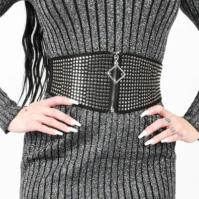breiter Nietengürtel schwarz Stretch Taillen Gurt Gothic black belt