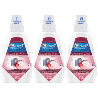 Crest 3D White Glamorous White Alcohol Free Mouthwash Fresh Mint 16oz Lot of 3