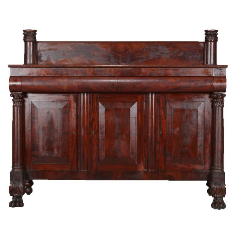 Antique American Empire Quervelle School Flame Mahogany Sideboard, circa 1830