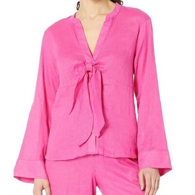 MICHAEL Michael Kors Women s Solid Long Sleeve Tie Blouse Cerise Size M NWT