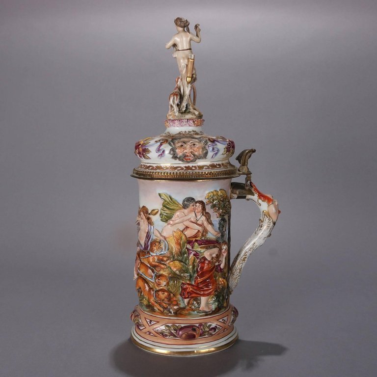 Oversized Italian Capodimonte Classical Figural and High Relief Gilt Stein