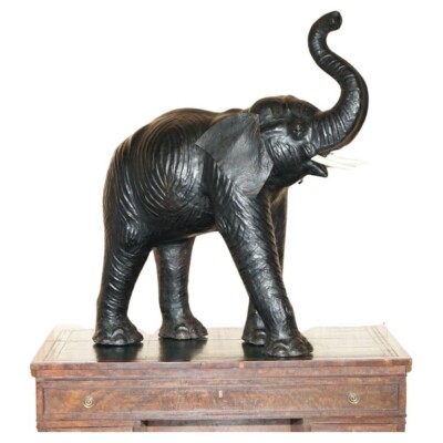 HUGE 1.07 METERS TALL LIBERTY'S LONDON OMERSA LEATHER ELEPHANT BENCH STOOL