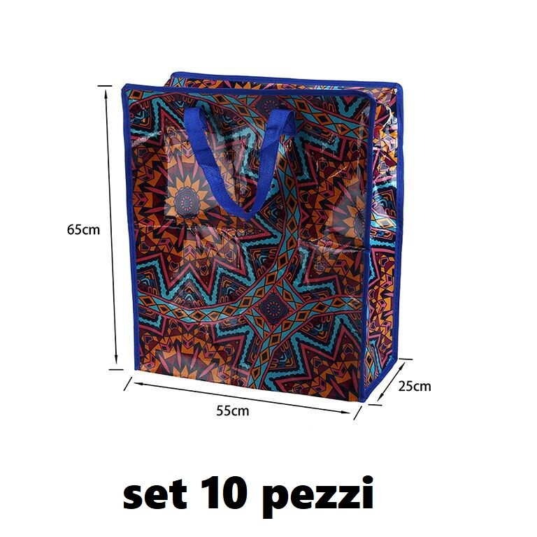 Set 10 Pezzi Buste Borse Per La Spesa Shopping Bag Shopper 55x65x25cm hmj