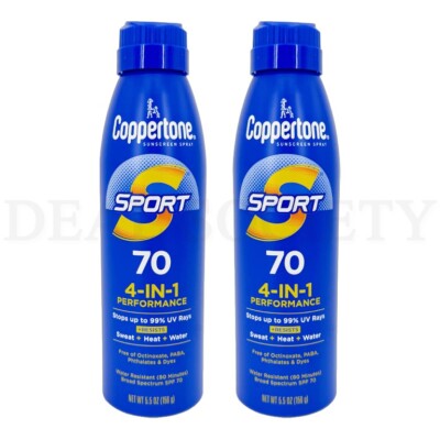 Coppertone Sport Sunscreen Sunblock Spray SPF 70 5.5 Oz Lot of 2