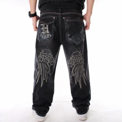 New Mens Jeans Black Denim Embroidery Casual Pants Trousers Hip-Hop Streetwear