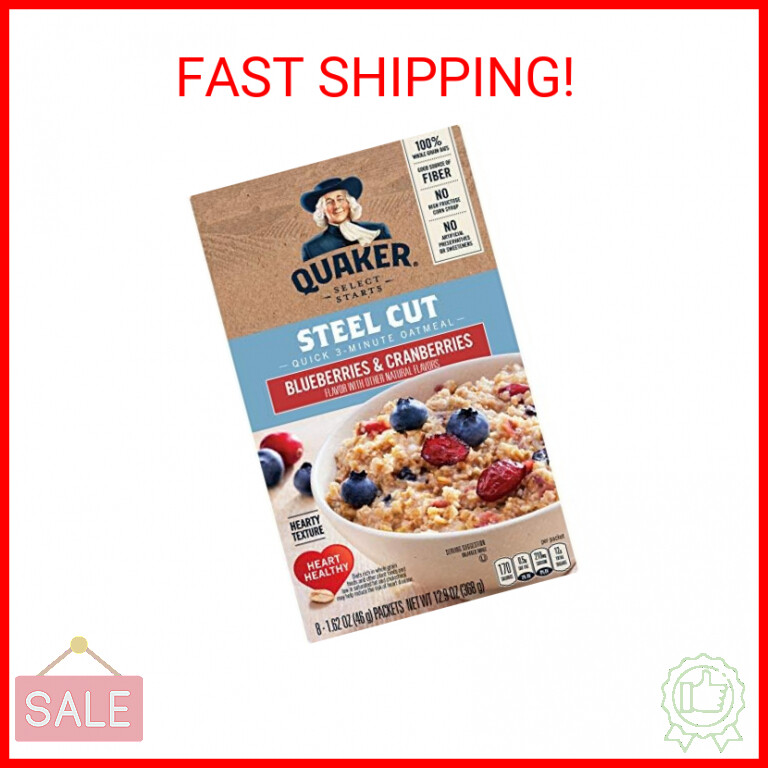 Quaker, Instant Steel Cut Oatmeal, Cranberries And Blueberries, 8 Ct