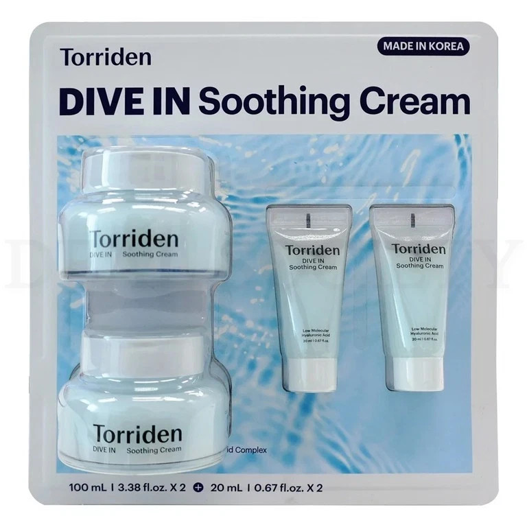 Torriden Dive In Soothing Cream Set Of 4 3.38 oz x2 + 0.67 oz x2 - New Sealed