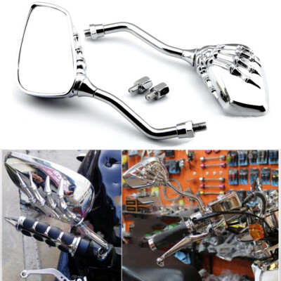 UNIVERSAL CHROME SKULL HAND CUSTOM MIRRORS FOR MOTORCYCLE CRUISER SCOOTER SHADOW