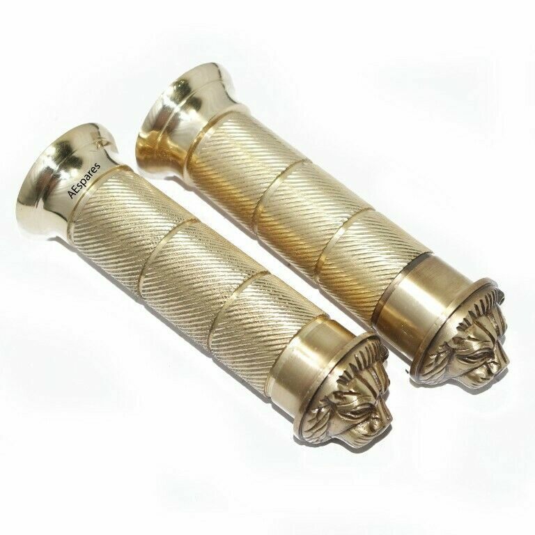Fits Royal Enfield Early Models 7/8" HandleBar Grip Brass + Lion Faced Ends   